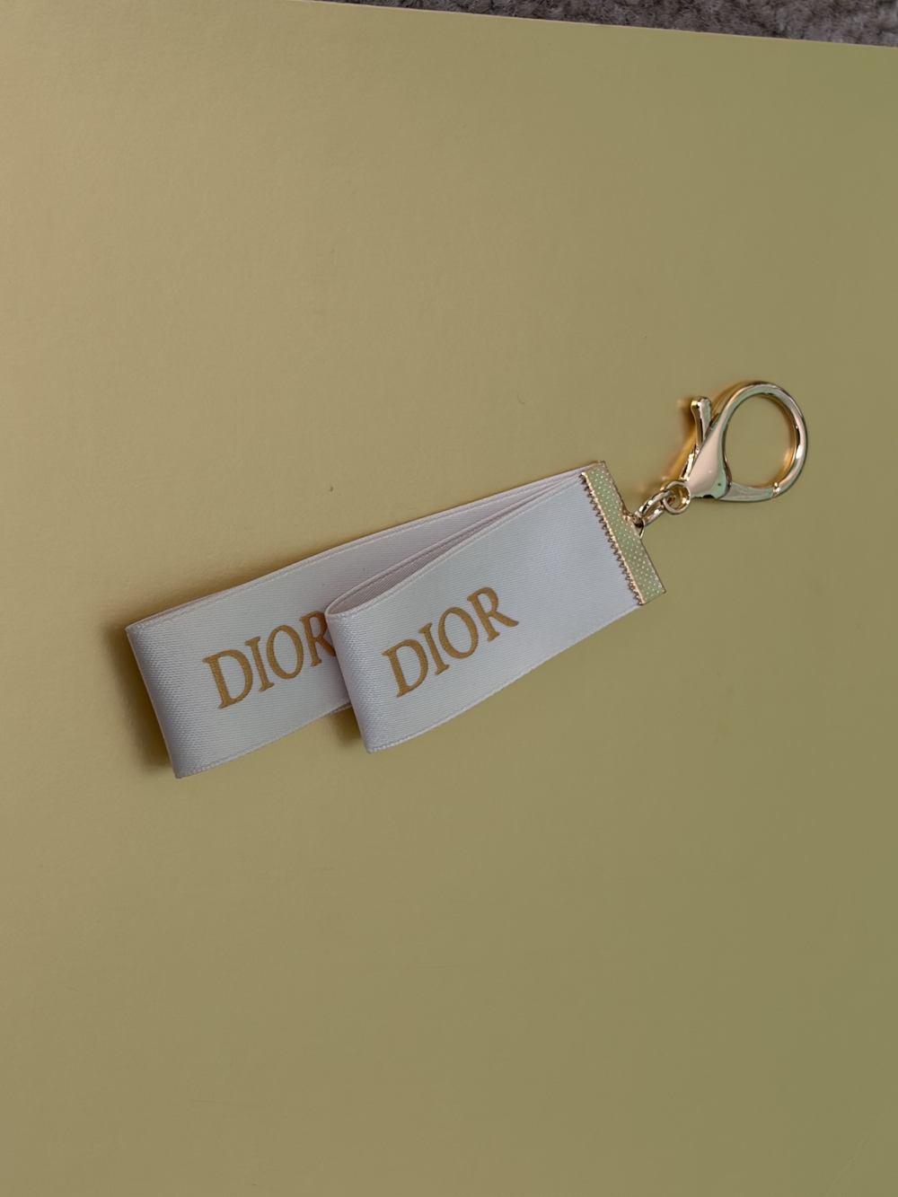 Dior Ribbon Keychain with Gold Hardware